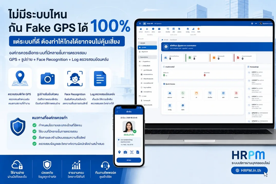 ระบบ HR Online ป้องกันพนักงานโกงเวลาเข้างานด้วยการยืนยันตัวตนหลายชั้น